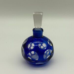 Vintage Bohemian Czech Cobalt Blue Cut To Clear Studio Art Glass Perfu,me Bottle